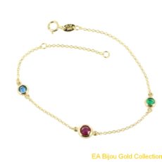 Armband Felicity aus Gelbgold 14 Karat 585 mit farbigen Zirkonia - hellblau, dunkelrosa/rot und grüne Zirkonia, Kollektion Felicyenne