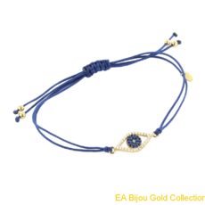 Armband mit Schutzauge-Motiv aus Gelbgold 14 Karat (585) mit weissen und blauen Zirkonia. Assuanaris – Goldschmuck-Kollektion.